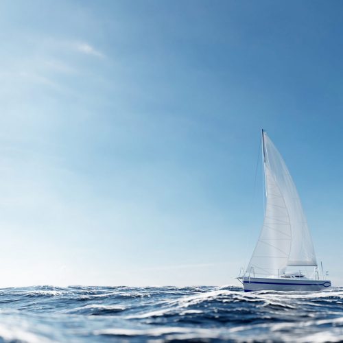 Sailing yacht on the ocean at sunny day